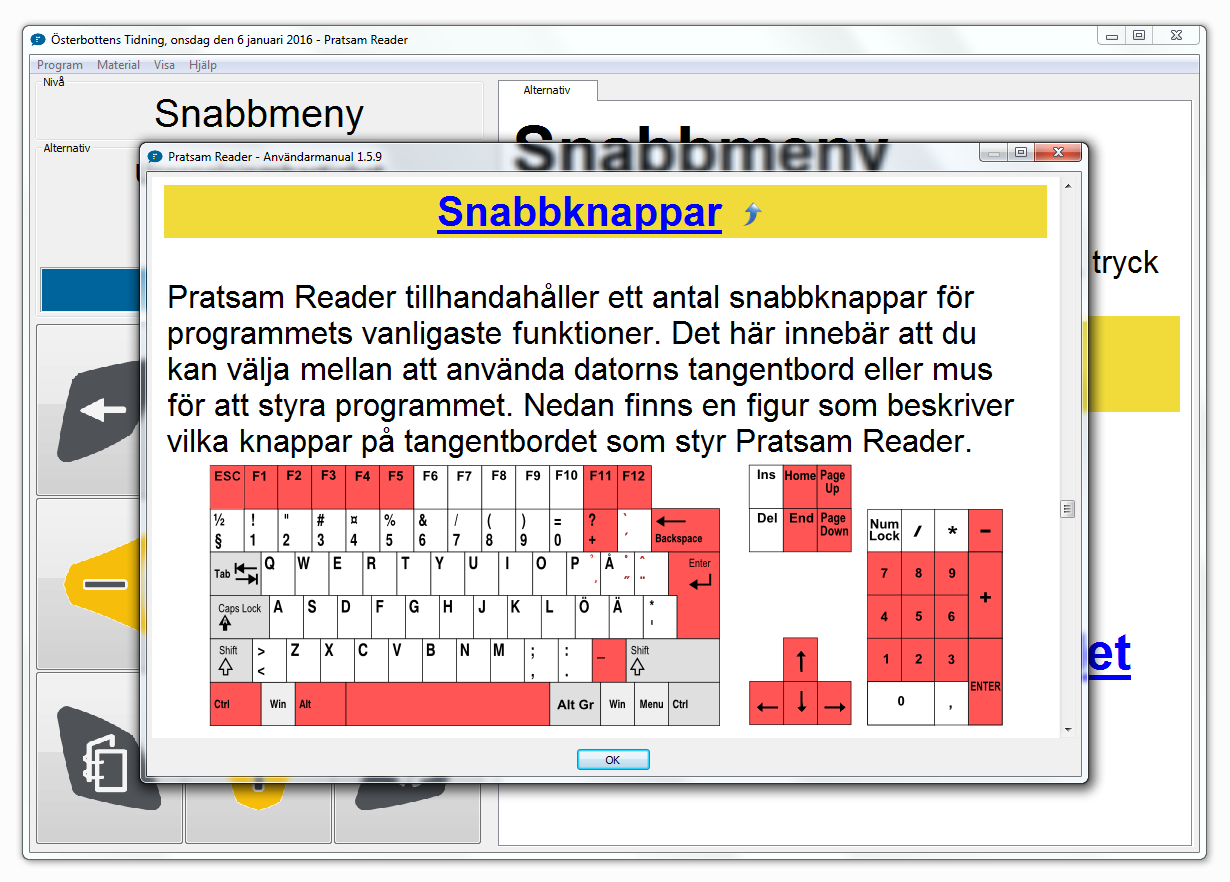 Pratsam Reader Win - Help window in the Windows app